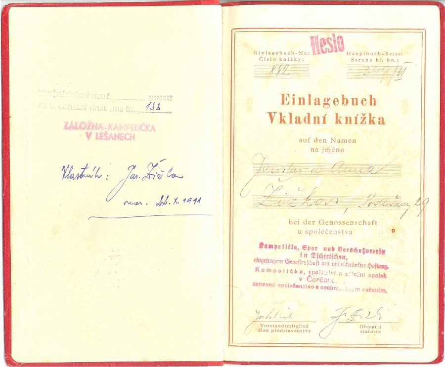 Záložna Lešany_vkladní knížka od r. 1943.b